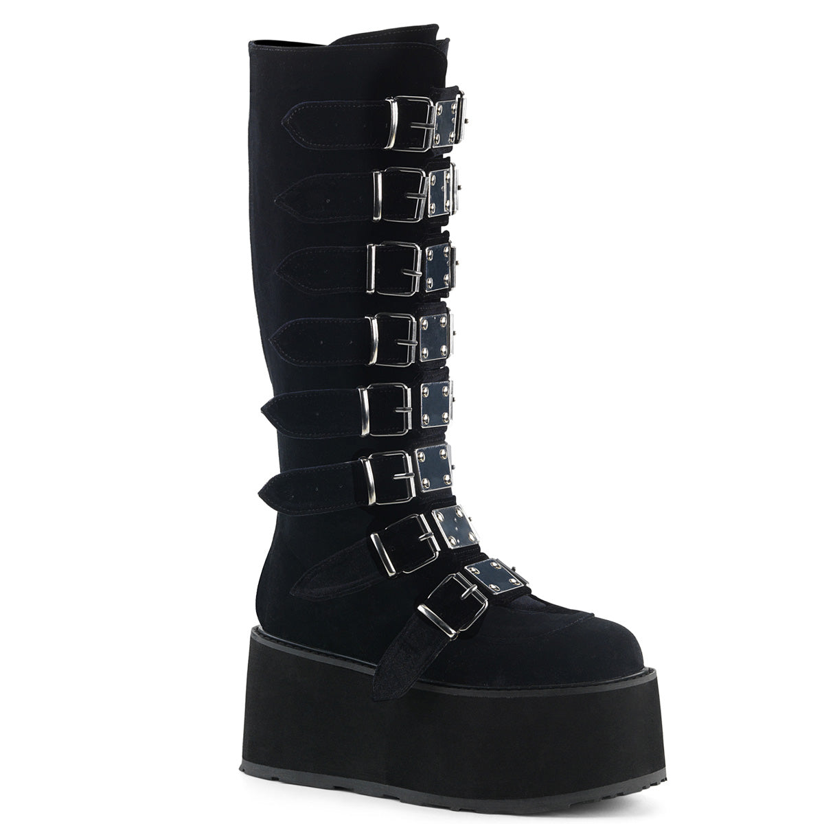 DAMNED-318 **3 1/2" PF KneeHigh Bootw/8 BuckleStraps, Back Metal Zip