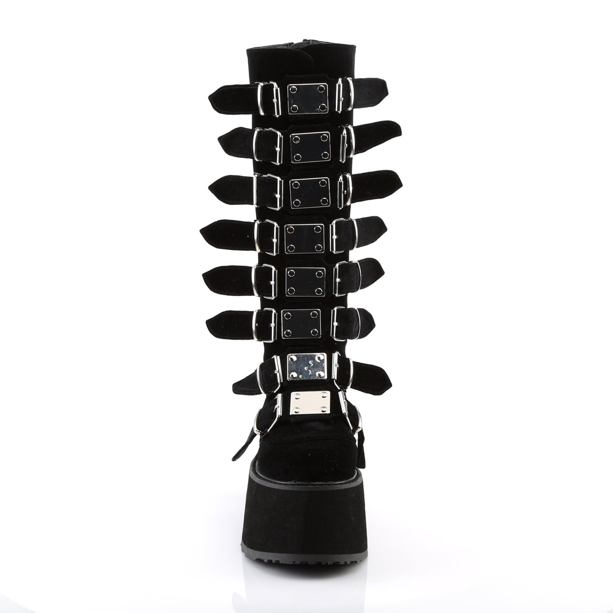 DAMNED-318 **3 1/2" PF KneeHigh Bootw/8 BuckleStraps, Back Metal Zip