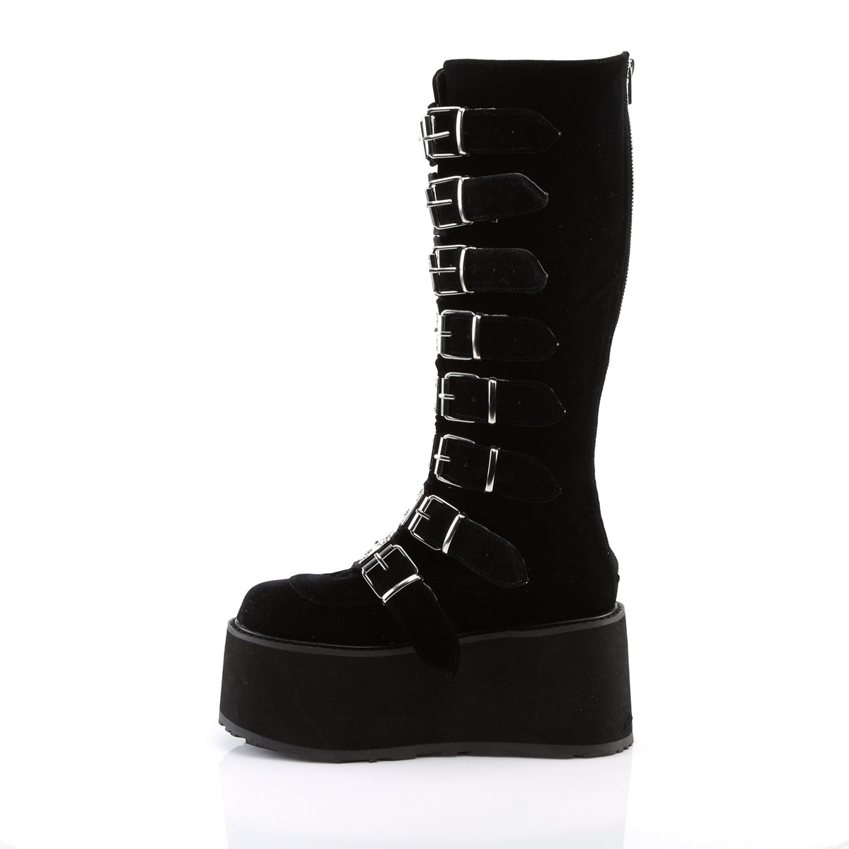 DAMNED-318 **3 1/2" PF KneeHigh Bootw/8 BuckleStraps, Back Metal Zip