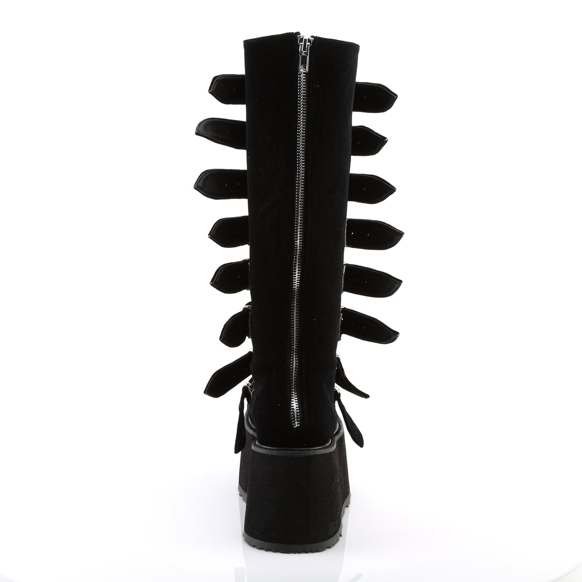 DAMNED-318 **3 1/2" PF KneeHigh Bootw/8 BuckleStraps, Back Metal Zip