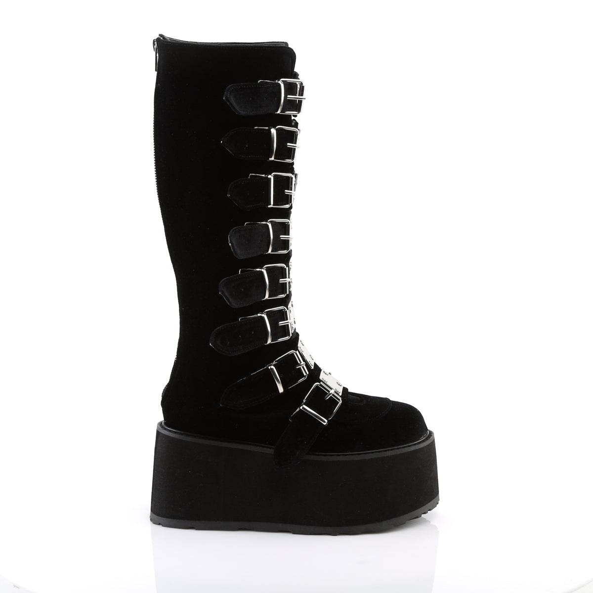 DAMNED-318 **3 1/2" PF Knee High Boot w/8 Buckle Straps,Back Metal Zip