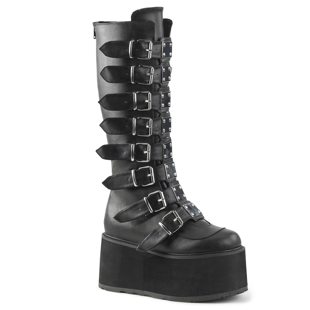 DAMNED-318 **3 1/2" PF Knee High Boot w/8 Buckle Straps,Back Metal Zip