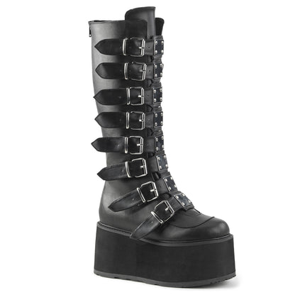DAMNED-318 **3 1/2" PF Knee High Boot w/8 Buckle Straps,Back Metal Zip