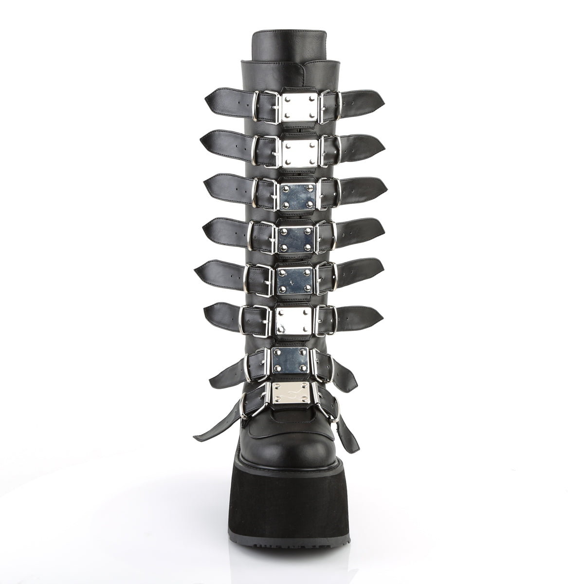 DAMNED-318 **3 1/2" PF Knee High Boot w/8 Buckle Straps,Back Metal Zip