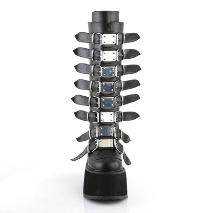 DAMNED-318 **3 1/2" PF Knee High Boot w/8 Buckle Straps,Back Metal Zip