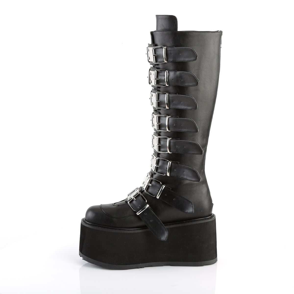 DAMNED-318 **3 1/2" PF Knee High Boot w/8 Buckle Straps,Back Metal Zip