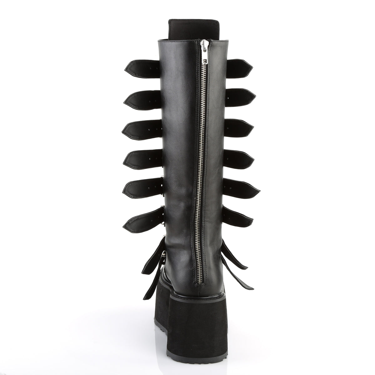 DAMNED-318 **3 1/2" PF Knee High Boot w/8 Buckle Straps,Back Metal Zip