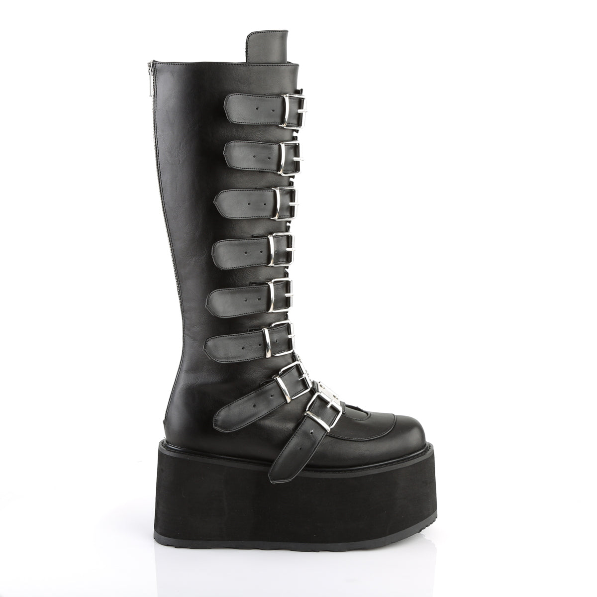 DAMNED-318 **3 1/2" PF Knee High Boot w/8 Buckle Straps,Back Metal Zip