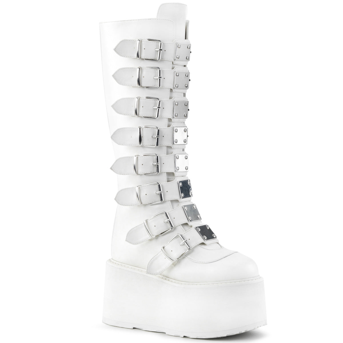 DAMNED-318 **3 1/2" PF Knee High Boot w/8 Buckle Straps,Back Metal Zip