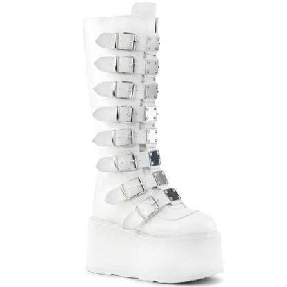 DAMNED-318 **3 1/2" PF Knee High Boot w/8 Buckle Straps,Back Metal Zip