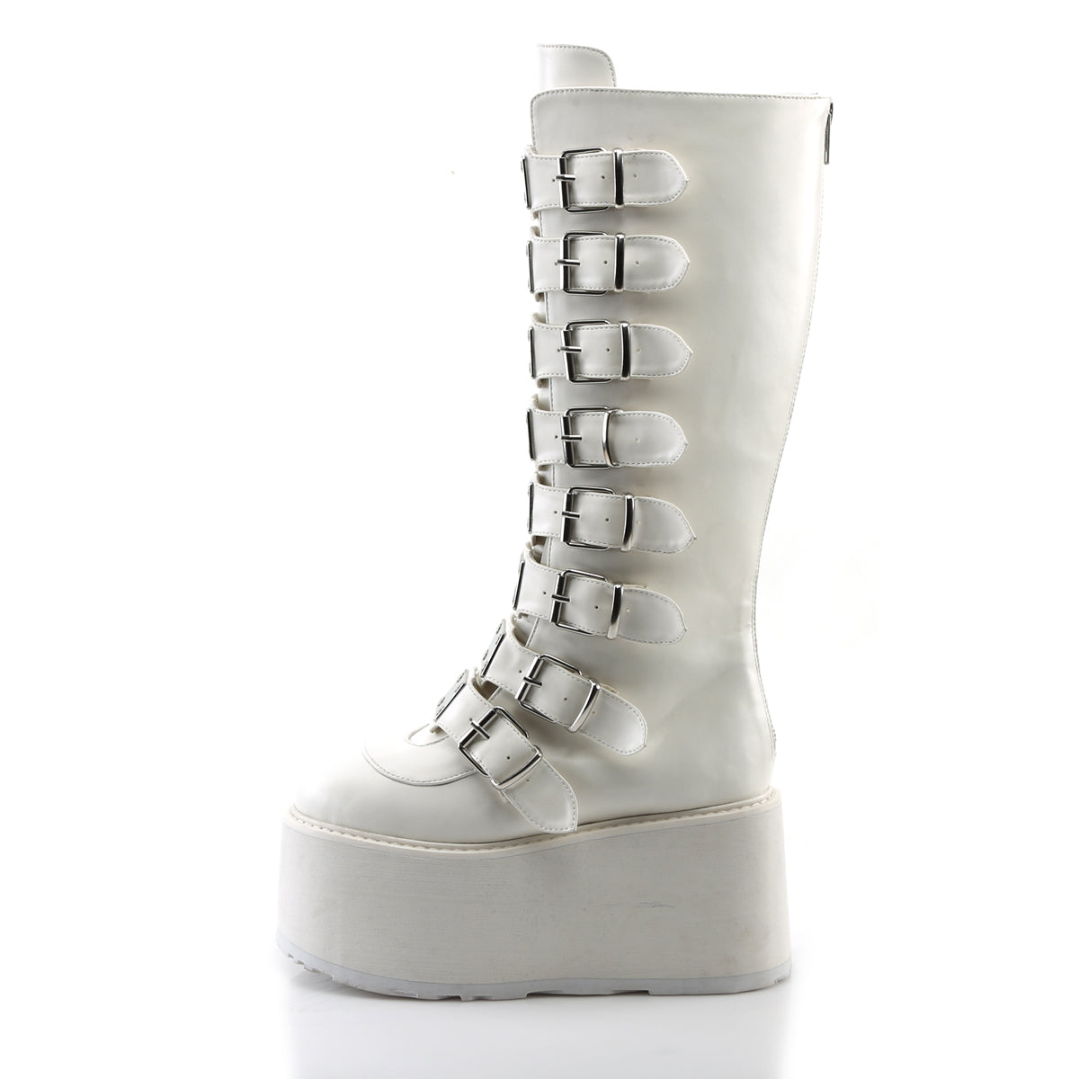 DAMNED-318 3 1/2" PF Buckled Strap Knee Boot, Back Zip