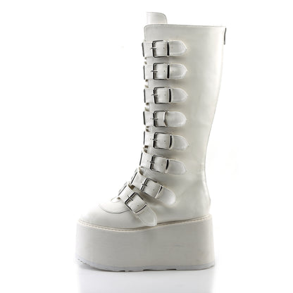 DAMNED-318 3 1/2" PF Buckled Strap Knee Boot, Back Zip