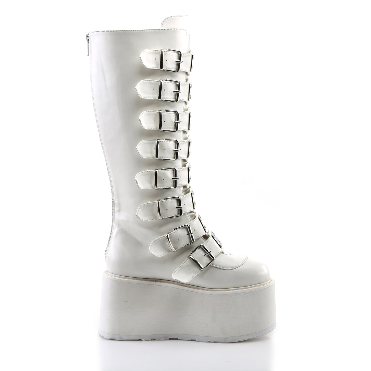 DAMNED-318 3 1/2" PF Buckled Strap Knee Boot, Back Zip