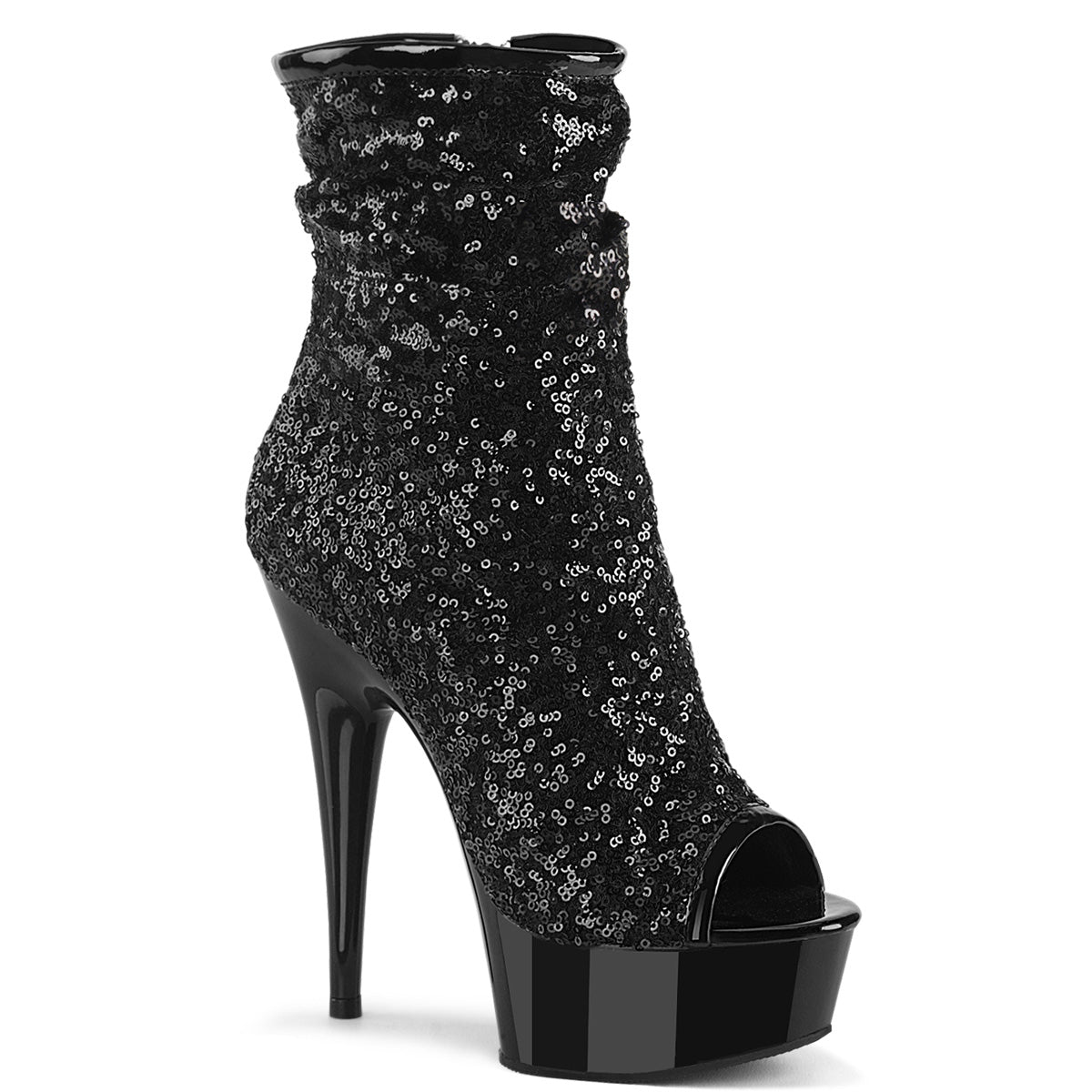 DELIGHT-1008SQ *6" Heel, 1 3/4" PF Peep Toe Ruched Ankle Boot, Side Zip