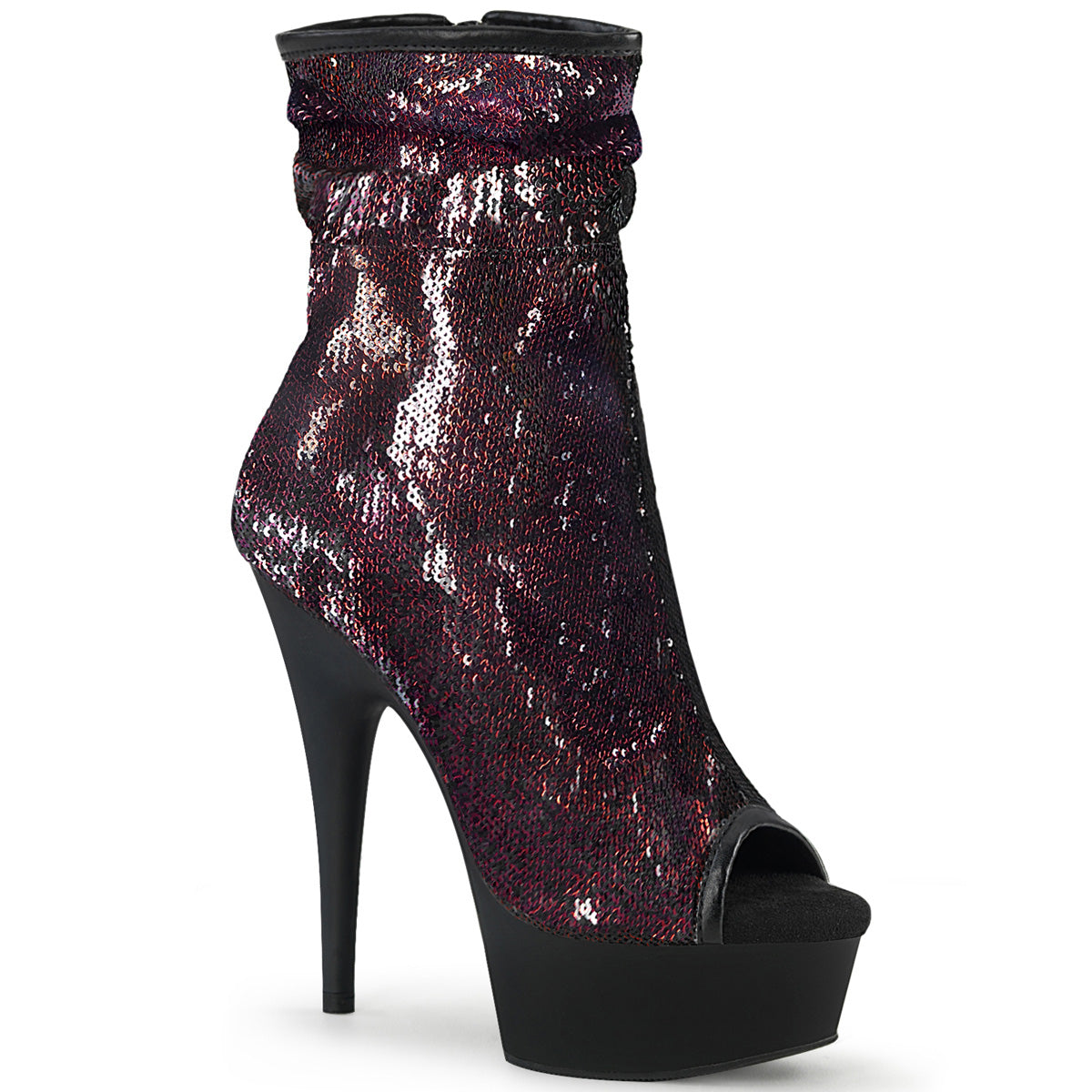 DELIGHT-1008SQ *6" Heel, 1 3/4" PF Peep Toe Ruched Ankle Boot, Side Zip