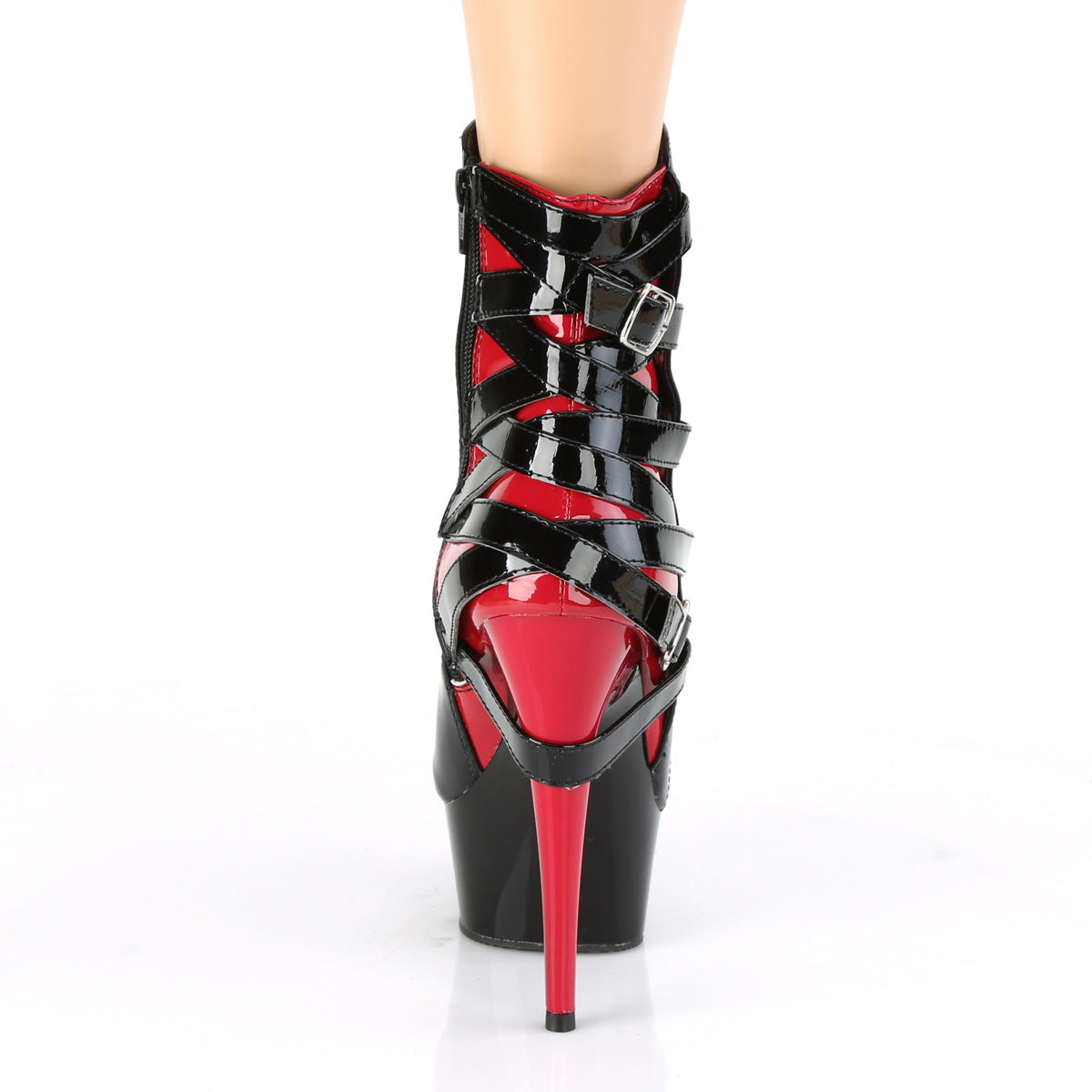 DELIGHT-1012 6" Heel, 1 3/4" PF Two Tone Strappy Ankle Boot, Inside Zip