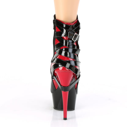 DELIGHT-1012 6" Heel, 1 3/4" PF Two Tone Strappy Ankle Boot, Inside Zip