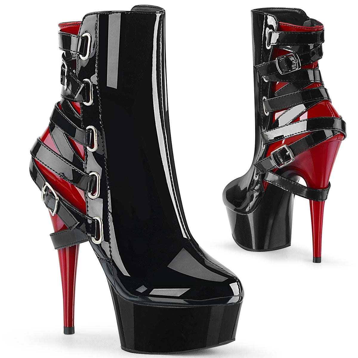 DELIGHT-1012 6" Heel, 1 3/4" PF Two Tone Strappy Ankle Boot, Inside Zip
