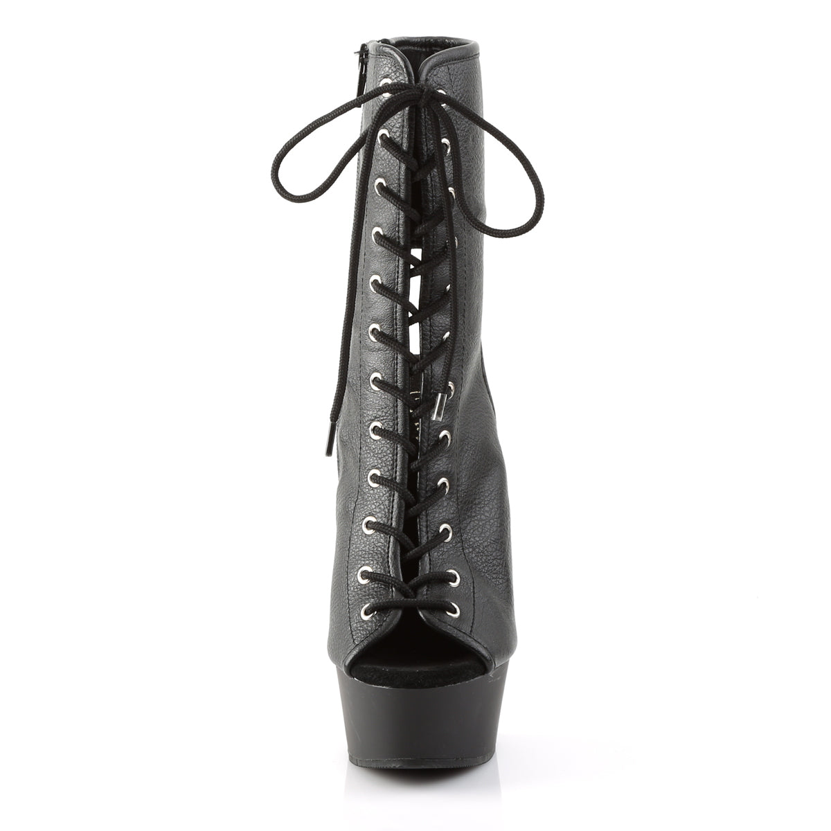 DELIGHT-1016 6" Heel, 1 3/4" PF Open Toe/Back Lace-Up Bootie, Side Zip