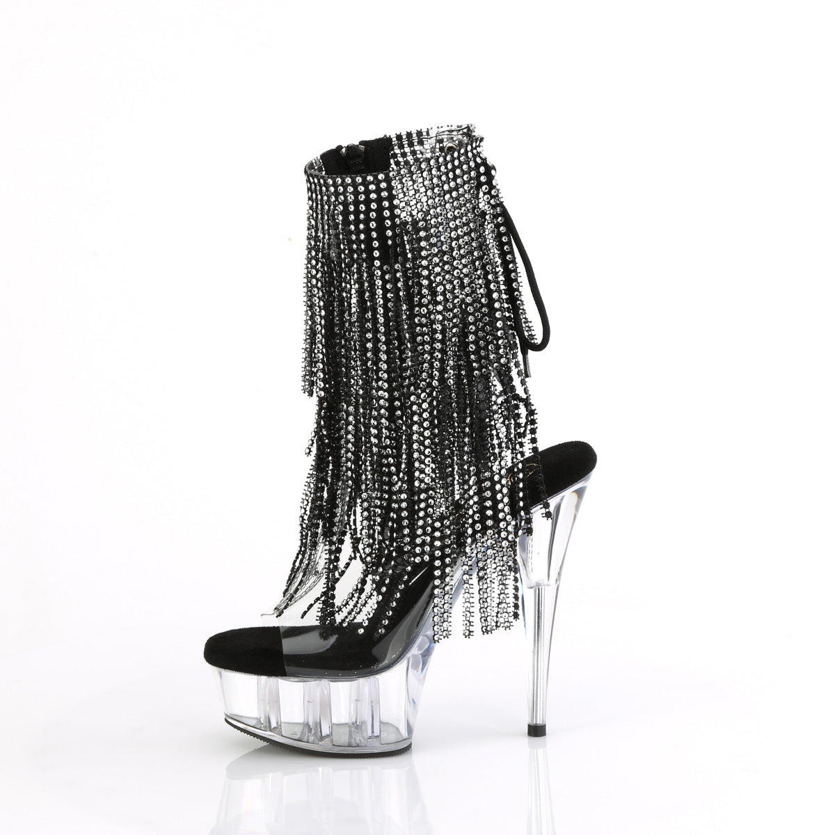 DELIGHT-1017RSF 6" Heel, 1 3/4" PF Open Toe/Heel Lace-Up Fringe Ankle Boot