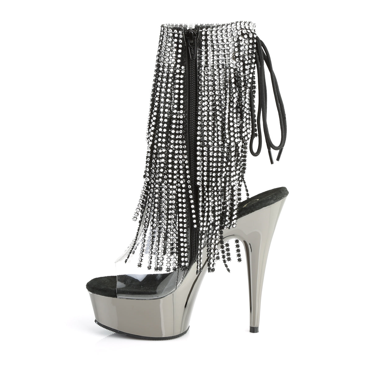 DELIGHT-1017RSF 6" Heel, 1 3/4" PF Open Toe/Heel Lace-Up Fringe Ankle Boot