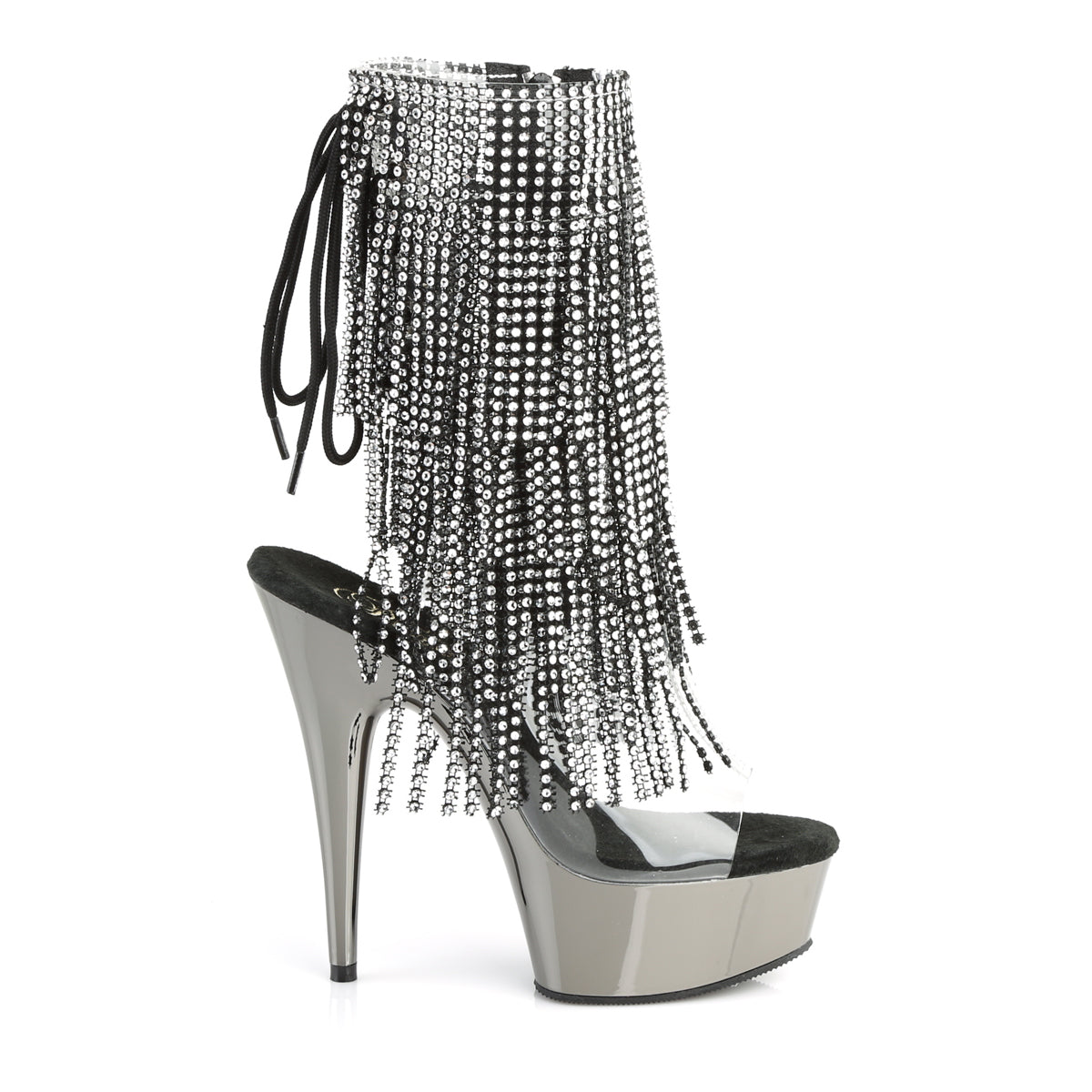 DELIGHT-1017RSF 6" Heel, 1 3/4" PF Open Toe/Heel Lace-Up Fringe Ankle Boot