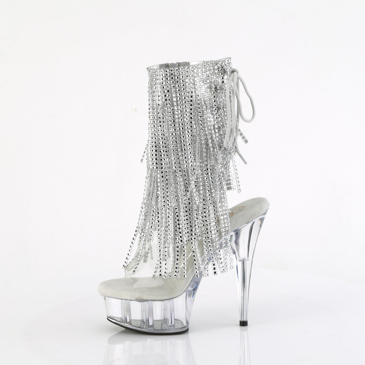 DELIGHT-1017RSF 6" Heel, 1 3/4" PF Open Toe/Heel Lace-Up Fringe Ankle Boot