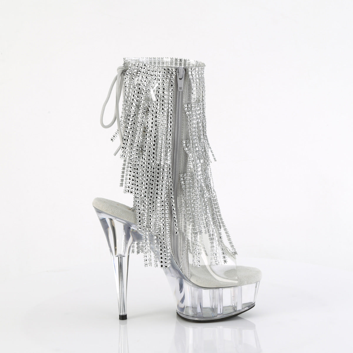 DELIGHT-1017RSF 6" Heel, 1 3/4" PF Open Toe/Heel Lace-Up Fringe Ankle Boot
