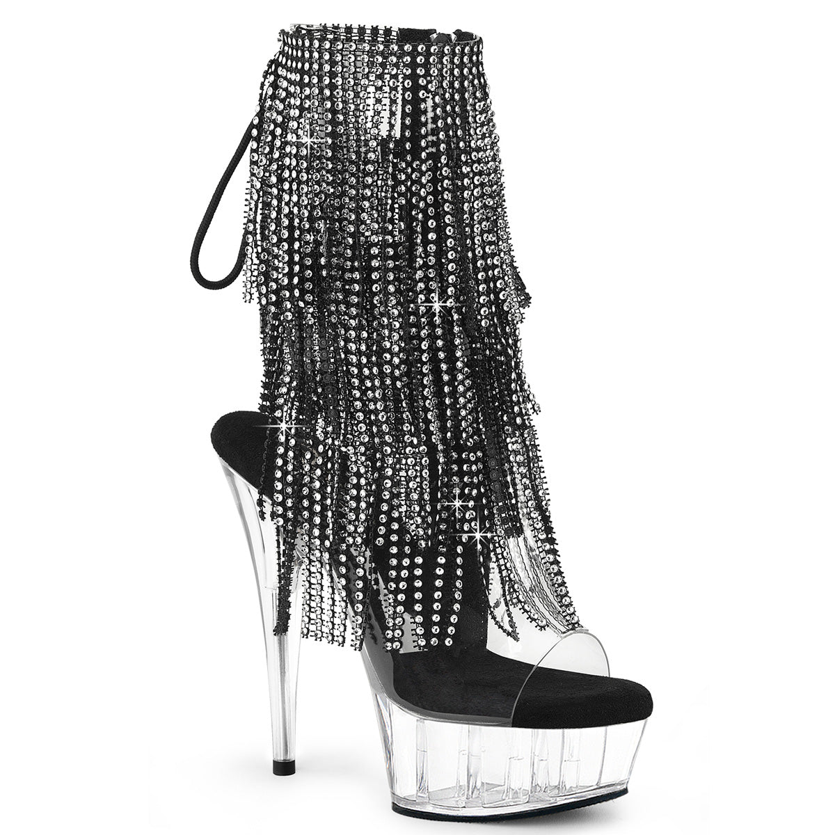 DELIGHT-1017RSF 6" Heel, 1 3/4" PF Open Toe/Heel Lace-Up Fringe Ankle Boot