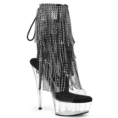 DELIGHT-1017RSF 6" Heel, 1 3/4" PF Open Toe/Heel Lace-Up Fringe Ankle Boot