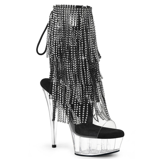 DELIGHT-1017RSF 6" Heel, 1 3/4" PF Open Toe/Heel Lace-Up Fringe Ankle Boot