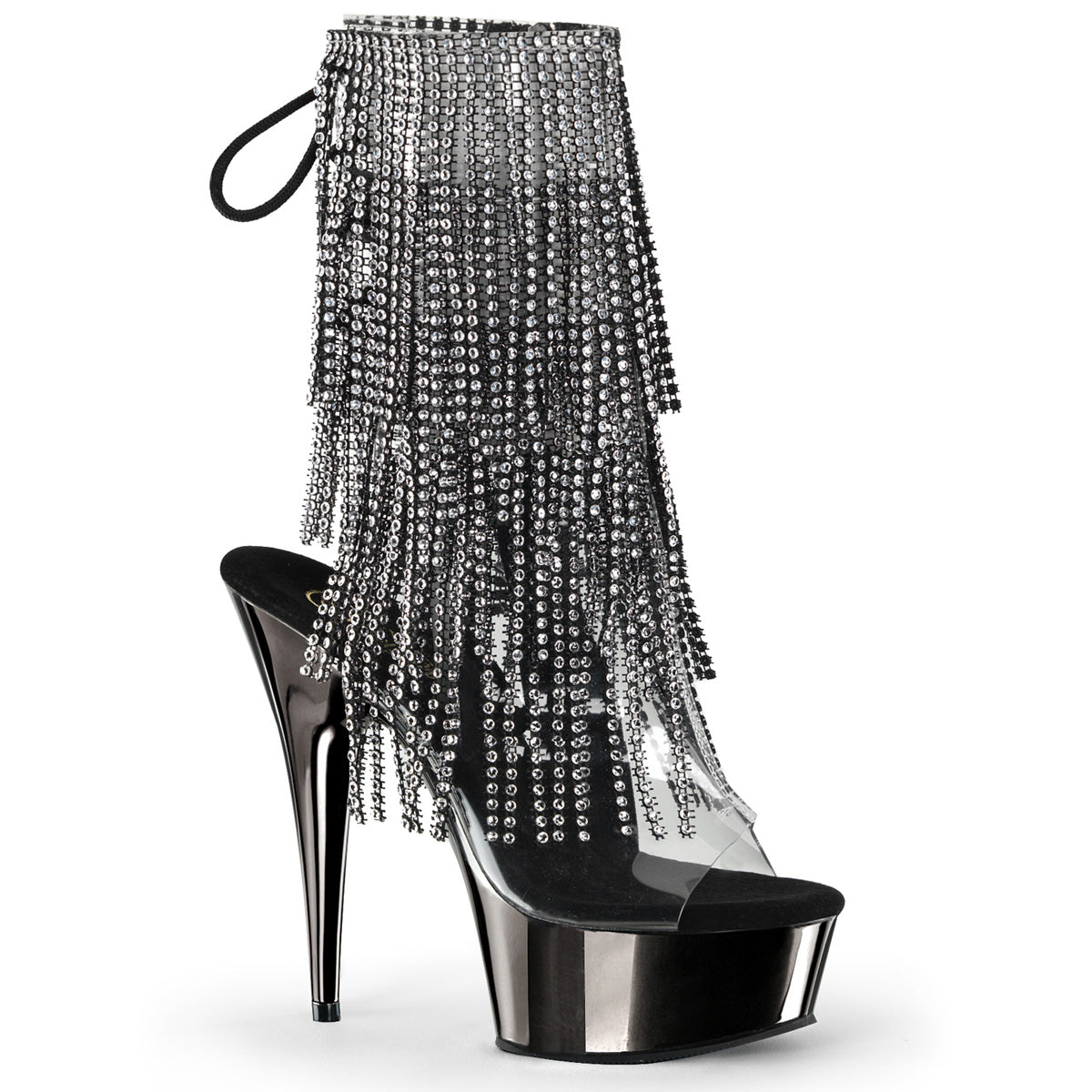 DELIGHT-1017RSF 6" Heel, 1 3/4" PF Open Toe/Heel Lace-Up Fringe Ankle Boot