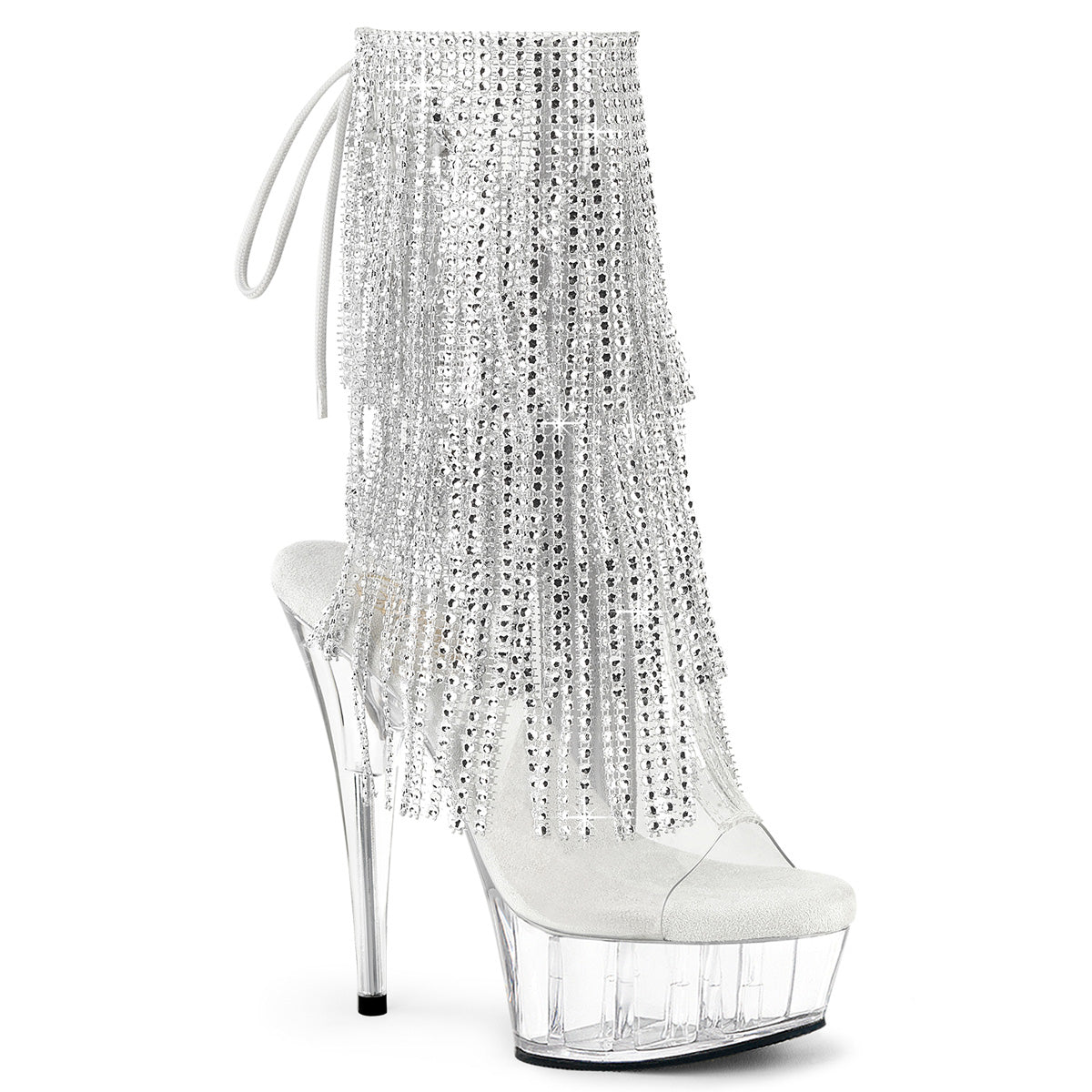 DELIGHT-1017RSF 6" Heel, 1 3/4" PF Open Toe/Heel Lace-Up Fringe Ankle Boot