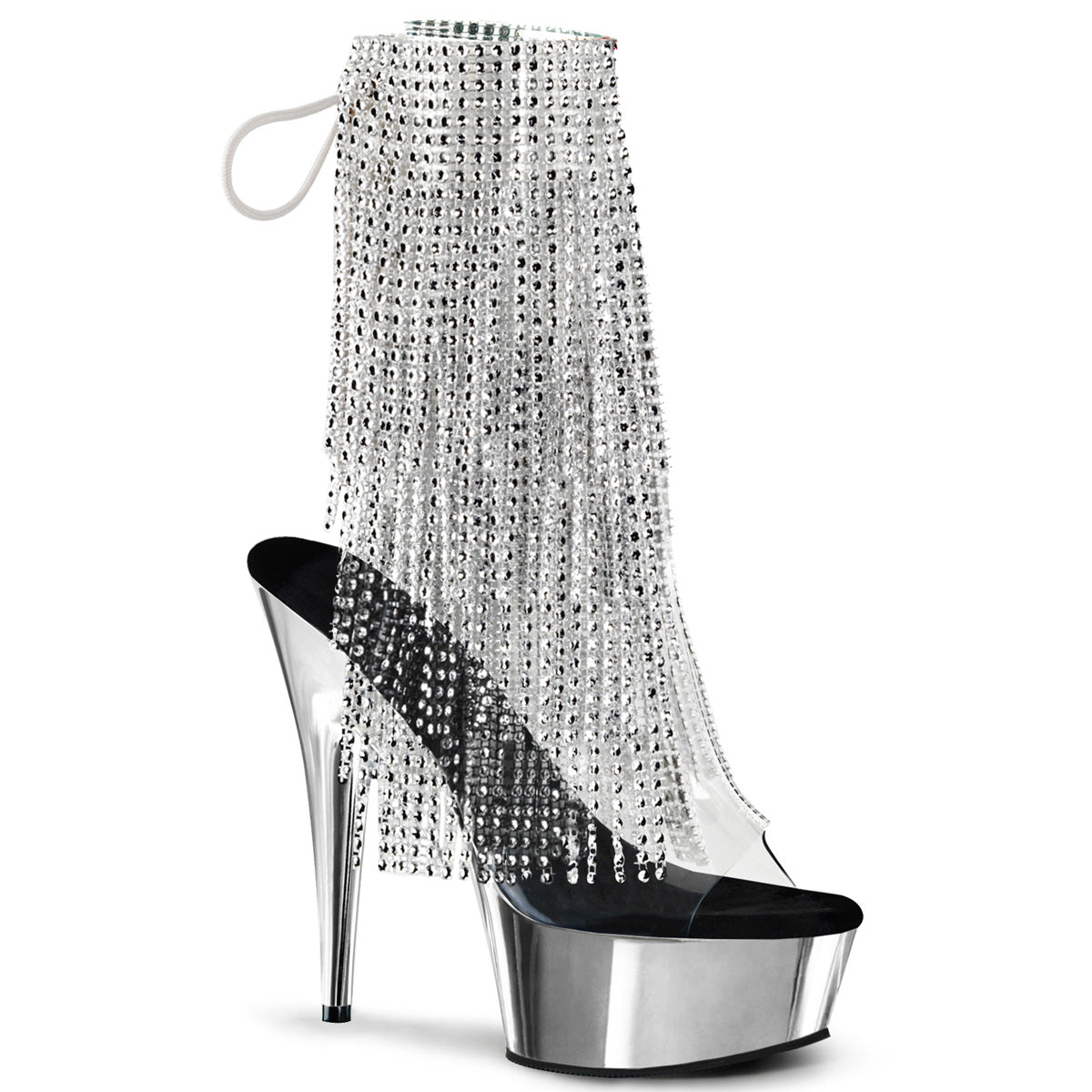 DELIGHT-1017RSF 6" Heel, 1 3/4" PF Open Toe/Heel Lace-Up Fringe Ankle Boot