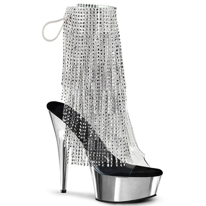 DELIGHT-1017RSF 6" Heel, 1 3/4" PF Open Toe/Heel Lace-Up Fringe Ankle Boot