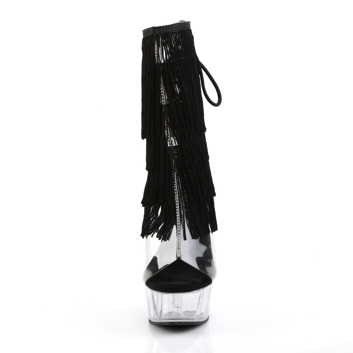 DELIGHT-1017TF *6" Heel, 1 3/4" PF Open Toe/Heel Threaded Fringe Ankle Boot