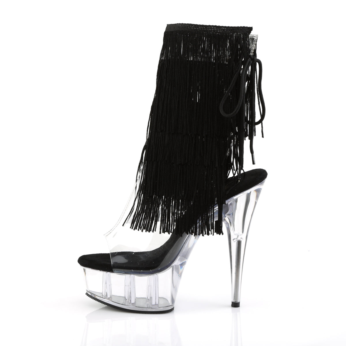 DELIGHT-1017TF *6" Heel, 1 3/4" PF Open Toe/Heel Threaded Fringe Ankle Boot