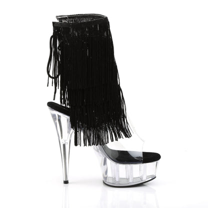 DELIGHT-1017TF *6" Heel, 1 3/4" PF Open Toe/Heel Threaded Fringe Ankle Boot