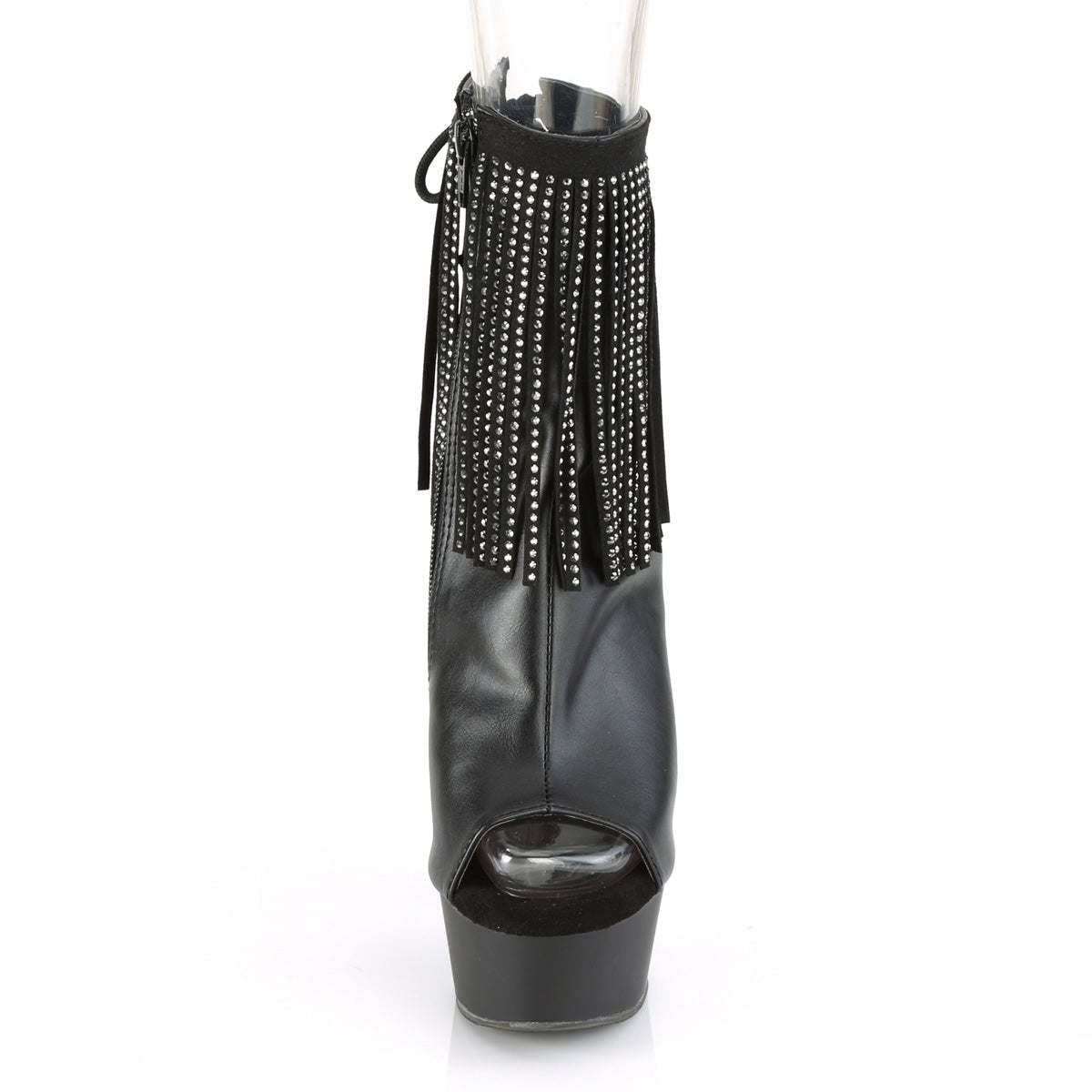 DELIGHT-1018RSF 6" Heel, 1 3/4" PF Open Toe RS Fringe Ankle Boot, Side Zip