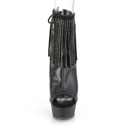 DELIGHT-1018RSF 6" Heel, 1 3/4" PF Open Toe RS Fringe Ankle Boot, Side Zip