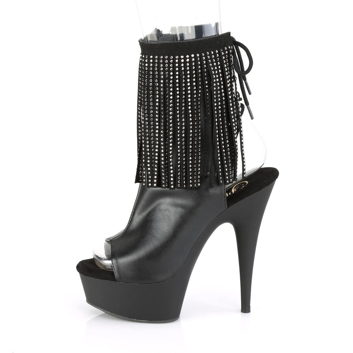 DELIGHT-1018RSF 6" Heel, 1 3/4" PF Open Toe RS Fringe Ankle Boot, Side Zip