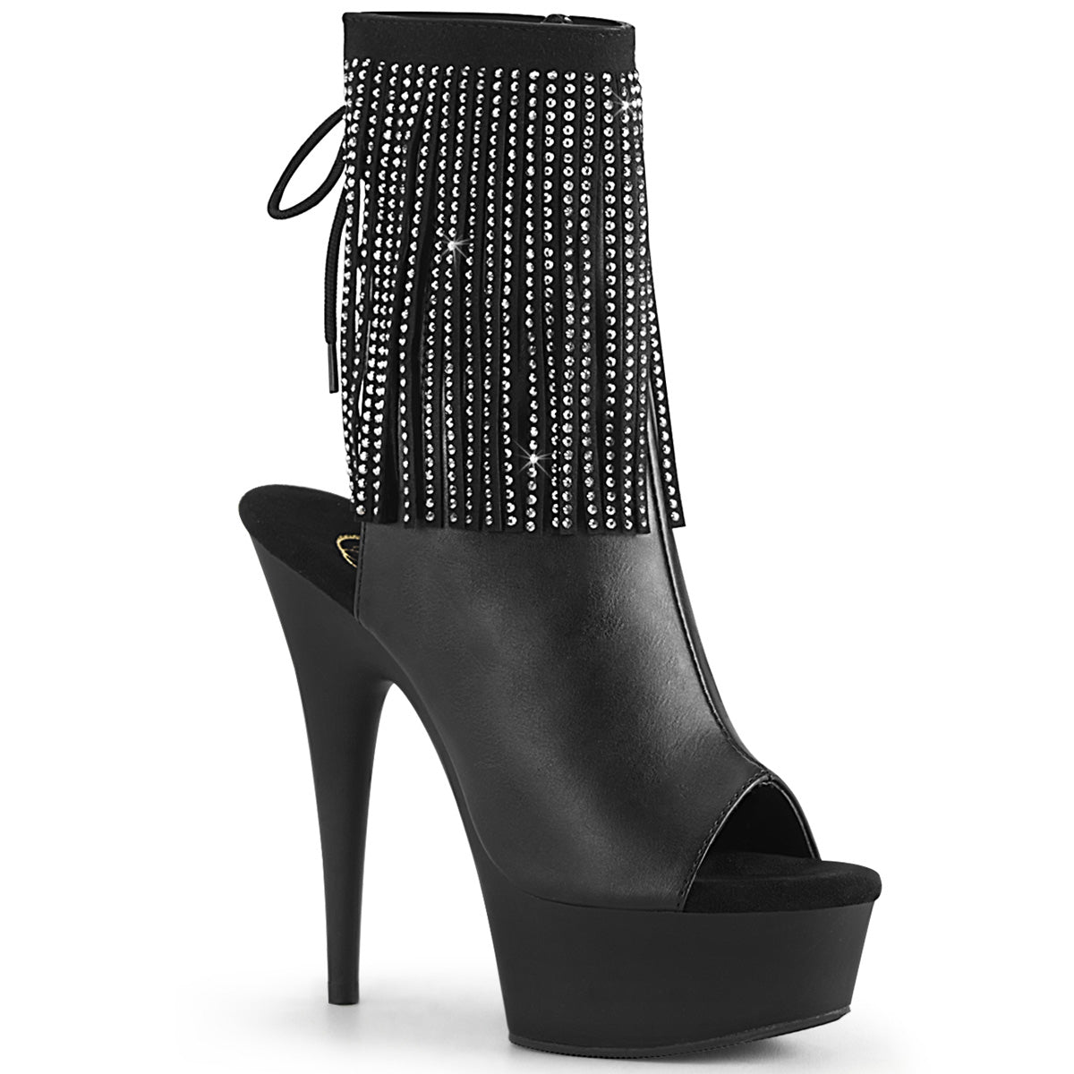 DELIGHT-1018RSF 6" Heel, 1 3/4" PF Open Toe RS Fringe Ankle Boot, Side Zip