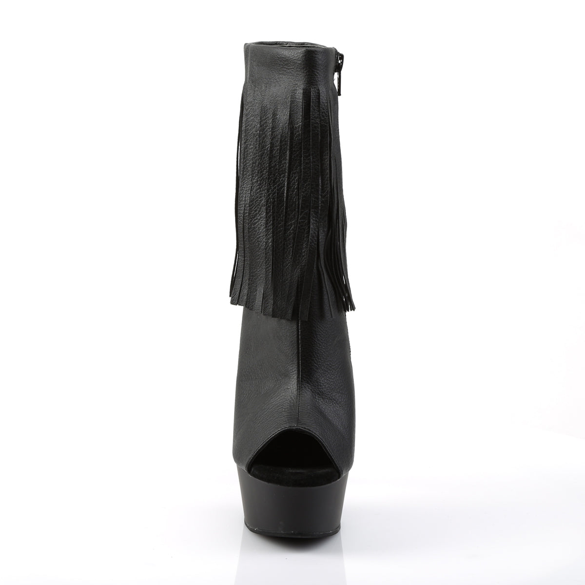 DELIGHT-1019 *6" Heel, 1 3/4" PF Open Toe/Heel Fringe Bootie, Side Zip