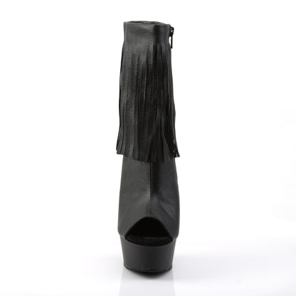 DELIGHT-1019 *6" Heel, 1 3/4" PF Open Toe/Heel Fringe Bootie, Side Zip