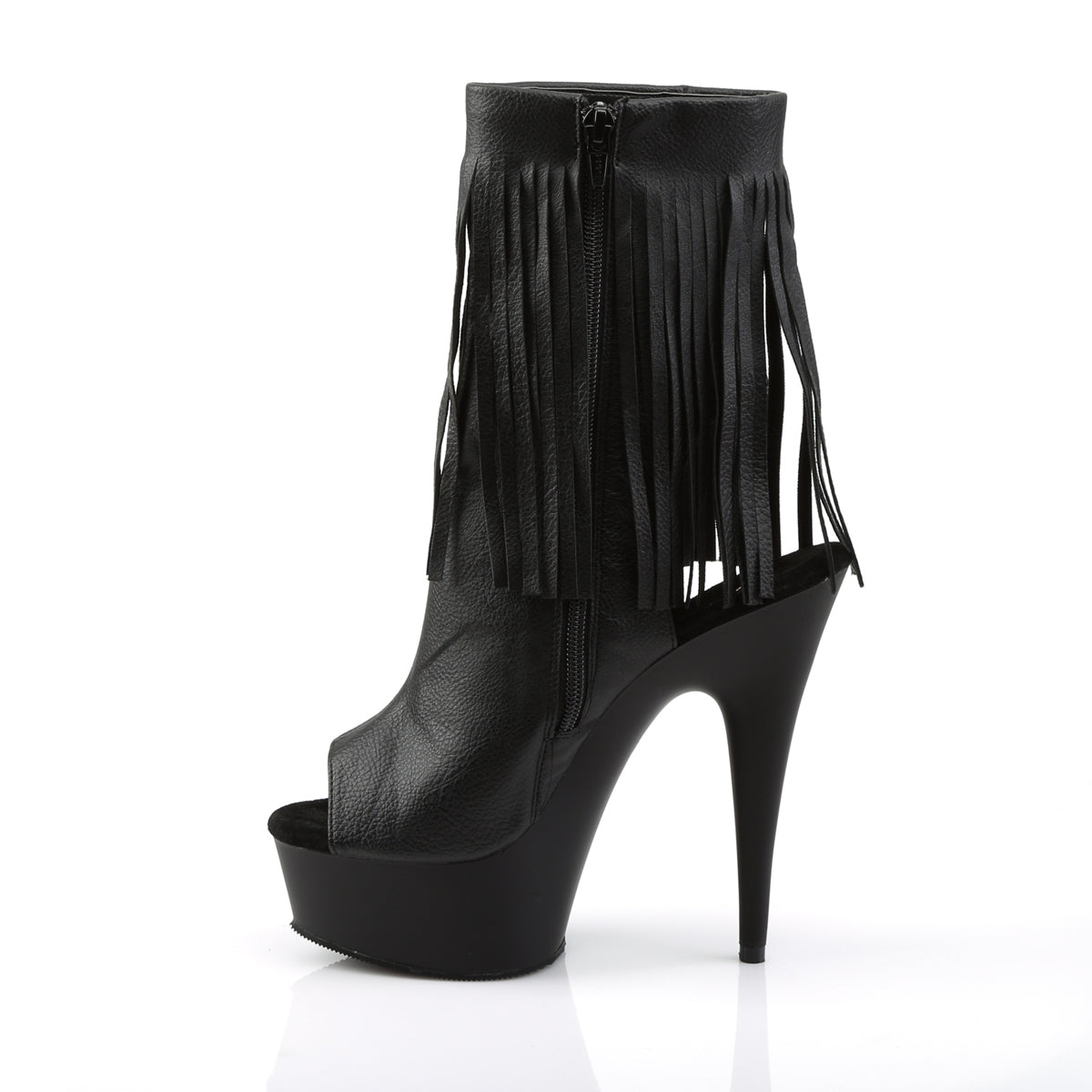 DELIGHT-1019 *6" Heel, 1 3/4" PF Open Toe/Heel Fringe Bootie, Side Zip