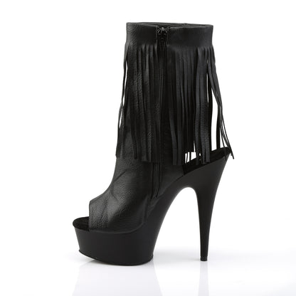 DELIGHT-1019 *6" Heel, 1 3/4" PF Open Toe/Heel Fringe Bootie, Side Zip