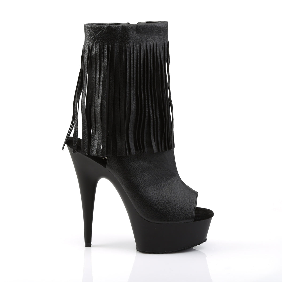 DELIGHT-1019 *6" Heel, 1 3/4" PF Open Toe/Heel Fringe Bootie, Side Zip