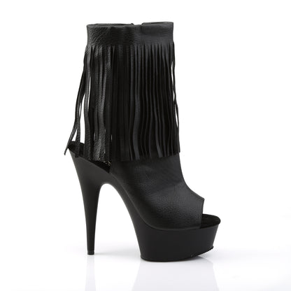 DELIGHT-1019 *6" Heel, 1 3/4" PF Open Toe/Heel Fringe Bootie, Side Zip