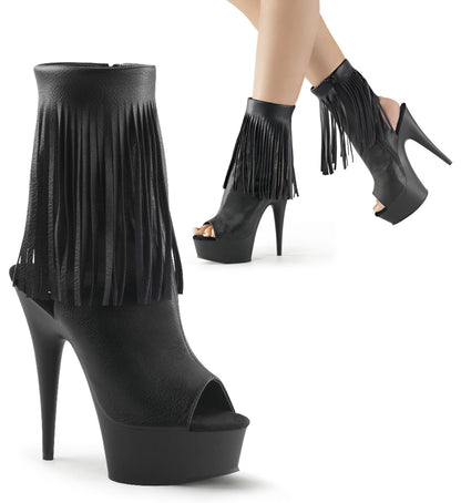 DELIGHT-1019 *6" Heel, 1 3/4" PF Open Toe/Heel Fringe Bootie, Side Zip
