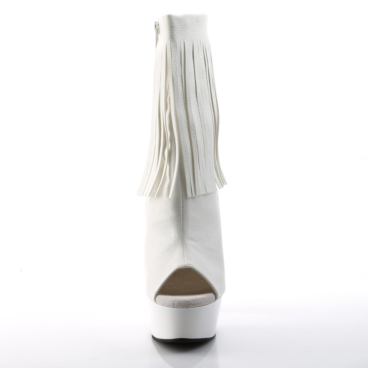 DELIGHT-1019 *6" Heel, 1 3/4" PF Open Toe/Heel Fringe Bootie, Side Zip